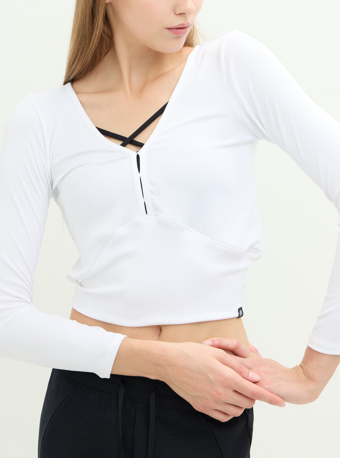 SLOW LIFE 兩穿柔彈羅紋上衣_Black T357