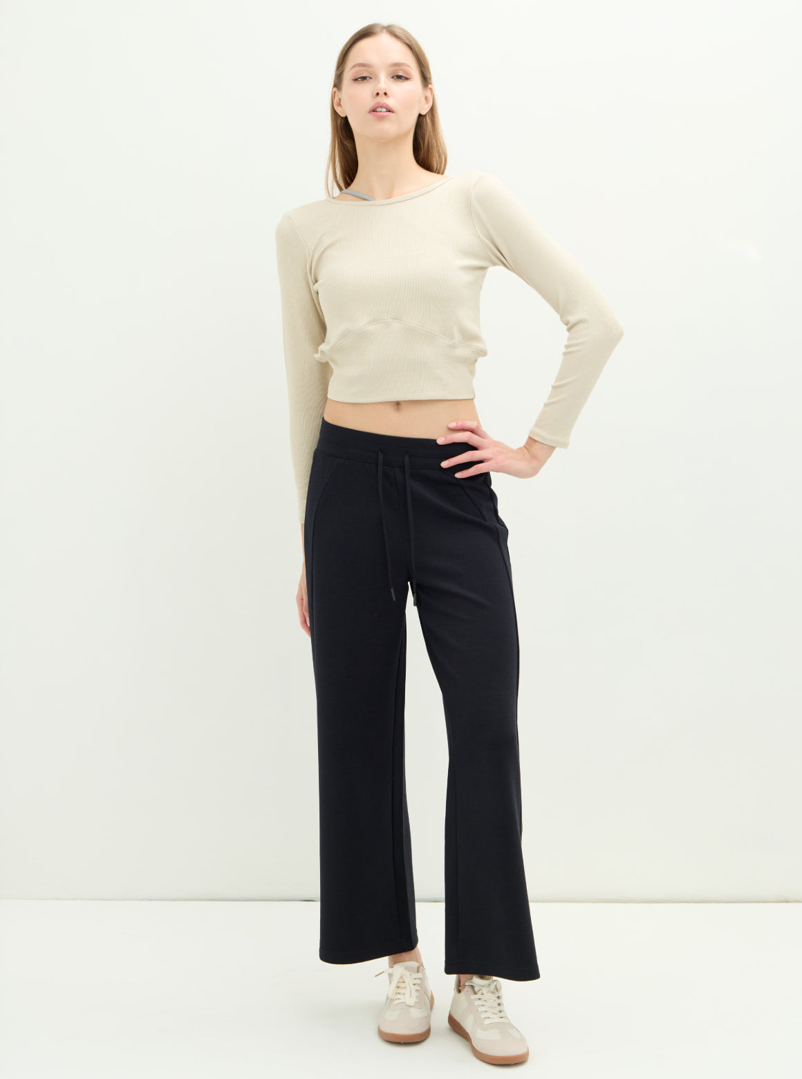 SLOW LIFE 兩穿柔彈羅紋上衣_Nude T357