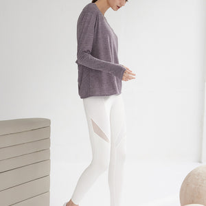 SLOW MOTION 時尚後交叉垂墜長袖上衣_Purple Taupe T385 - S2N ACTIVE